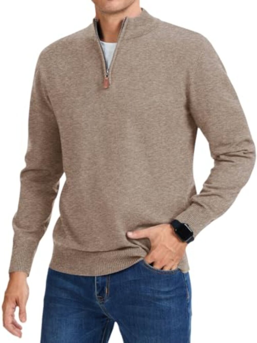 Men's Quarter Zip Sweater Slim Fit Knitted Pullover Mock Neck Business Casual